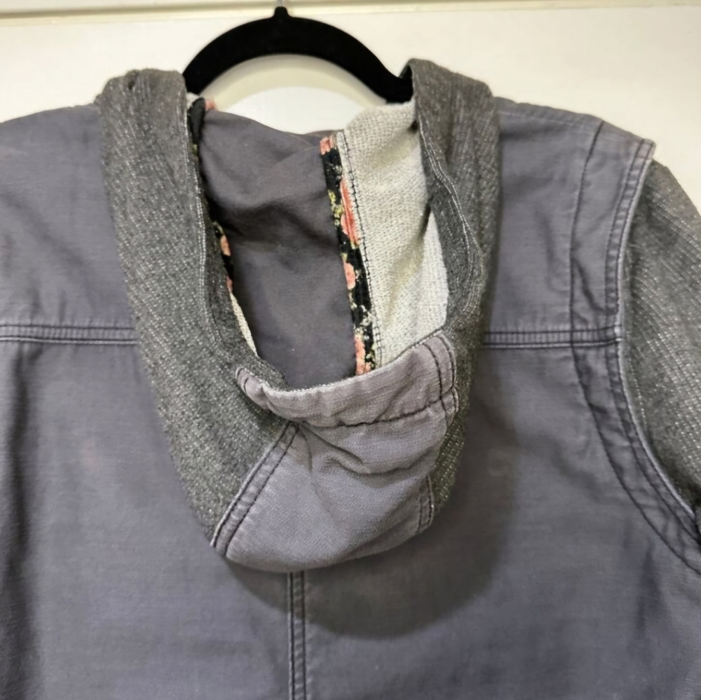 Free People Multi-color Hooded Jacket Zipper Snap Front Size Medium EUC - Picture 9 of 13